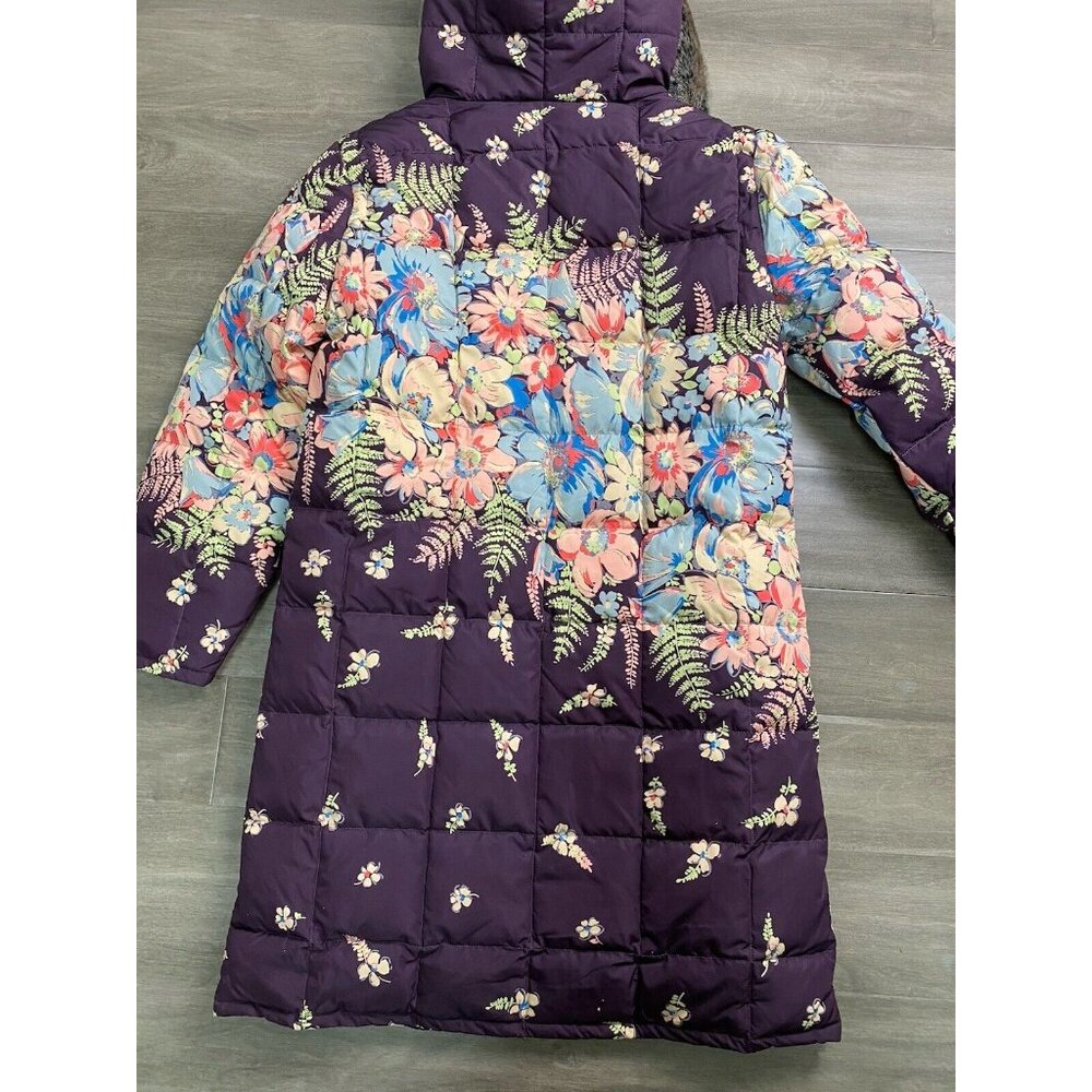 Sundance Hooded Down Puffer Coat Parka Purple Floral Fur Trim Size Small - Picture 10 of 10